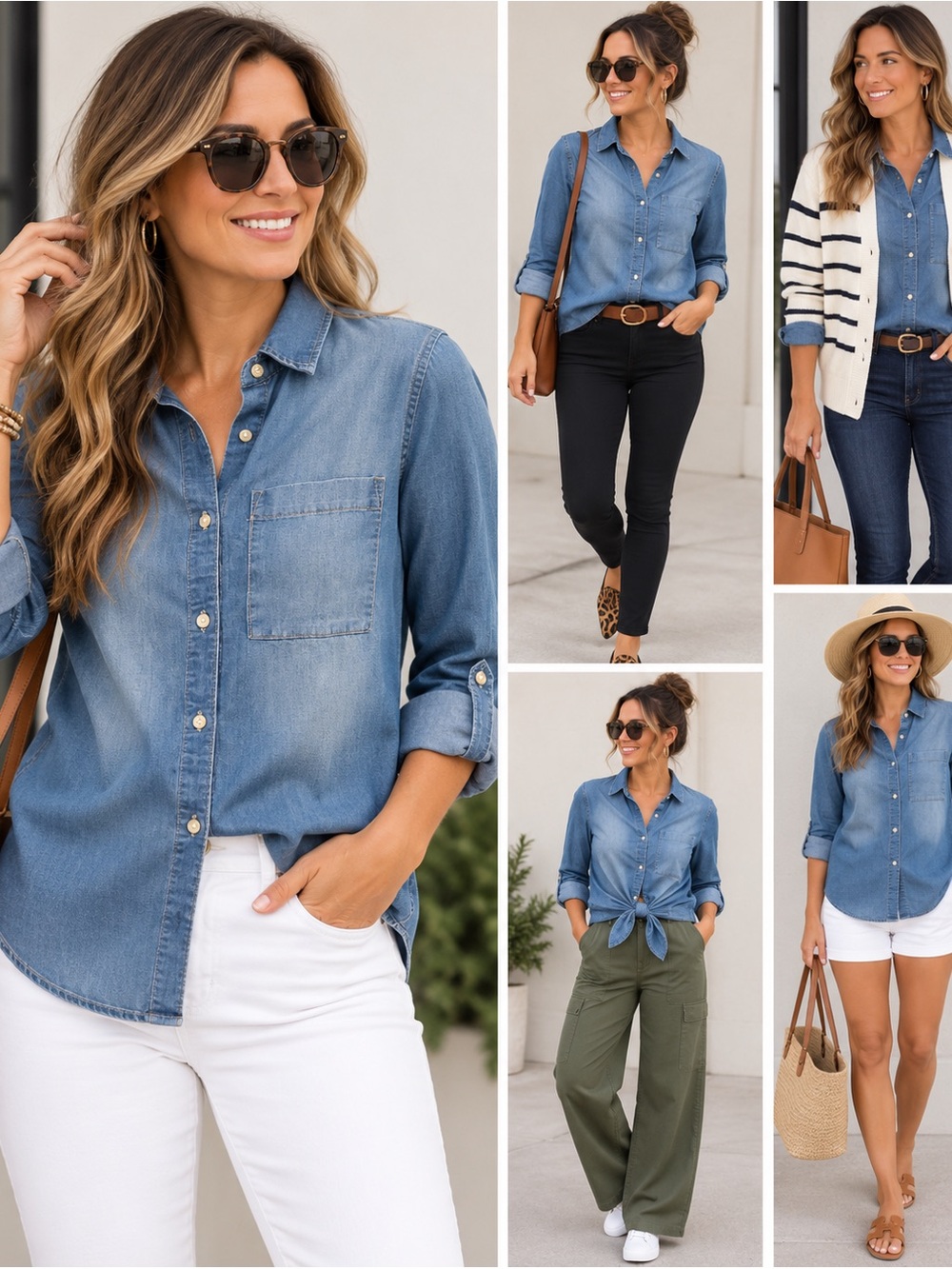 Size Small Classic Women's Chambray Button-Down Shirt - Blue